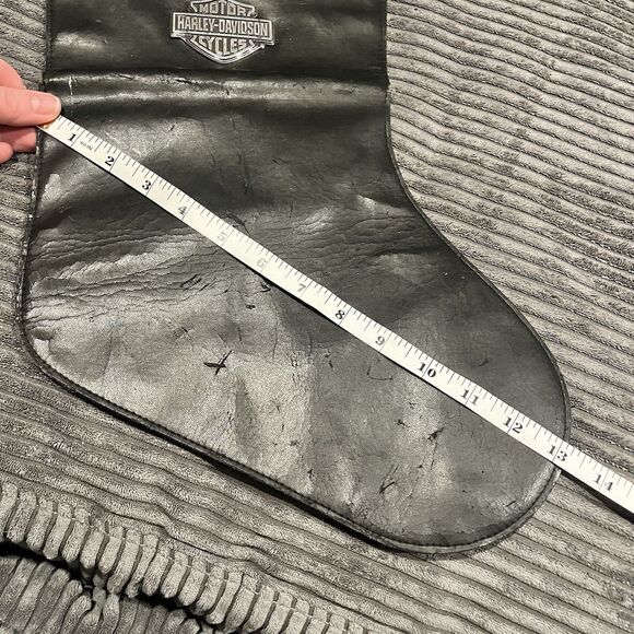 Harley Davidson Christmas Stocking Black Leather Silver Logo Tooled Cuff READ - Picture 7 of 13
